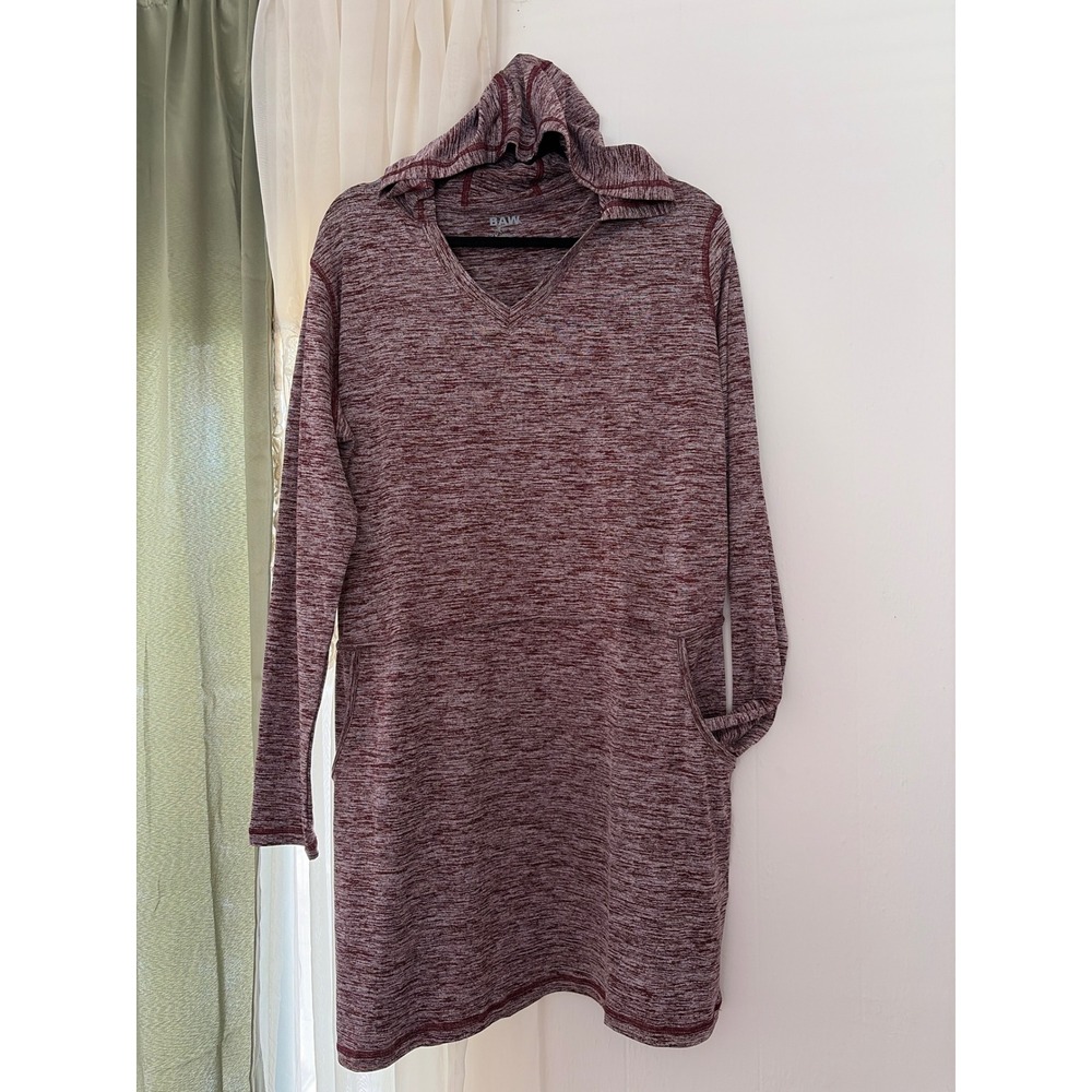 BAW Hooded Tunic Shirt‎ Dress Women 2X Maroon Dry-Tek Long Sleeve Pockets V-Neck